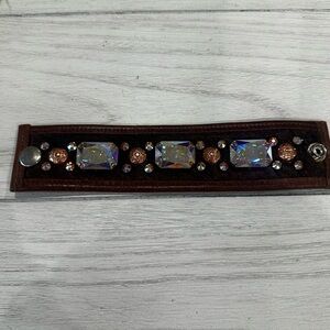 Crystal Accent Brown Leather Cuff Bracelet